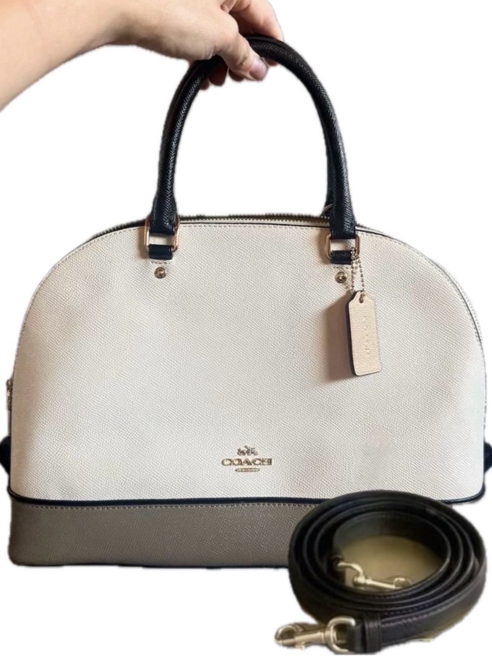 Coach Two-Tone Dome Satchel - Cream, Black & Brown Trim EUC (after market strap)